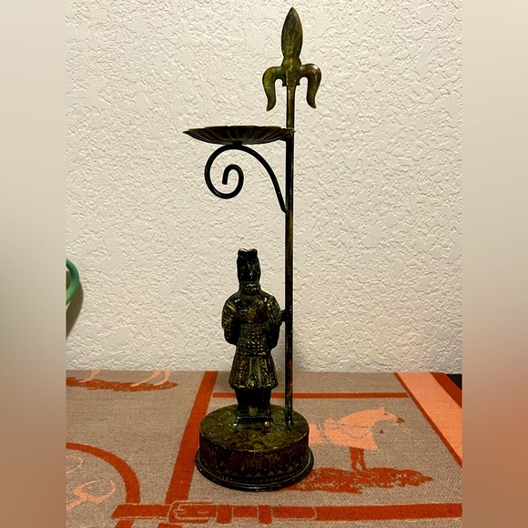 RETIRED 2 Japanese  Samurai Warrior Patina Candle Holders 15in tall - Picture 7 of 7